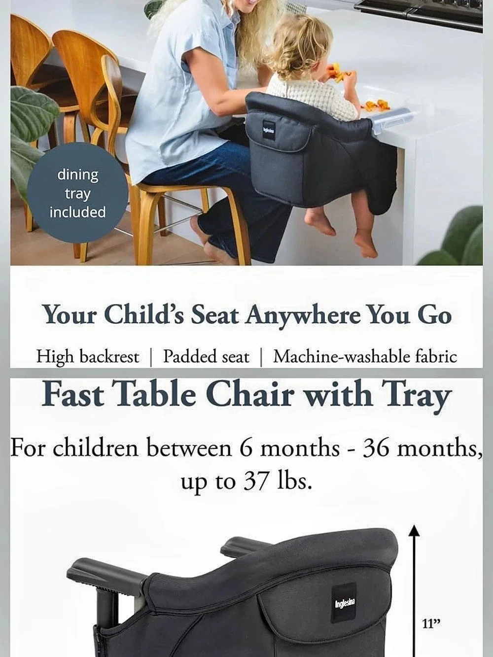 Inglesina Fast Table Chair with Tray in Black Like New